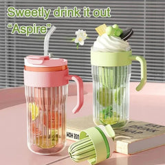 Large Capacity Water Cup with Glass straw Simple Transparent Cup