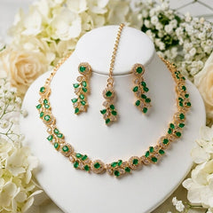 Elegant Cubic Zirconia Leaf Design Jewelry Set