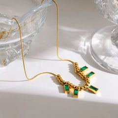 Gold Plated Green Rectangular Zircon Gemstone Charm Necklace