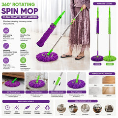 Self-Wringing Twist Mop with Extendable Stainless Steel Handle for Multi-Use Home Cleaning-Each