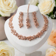 Elegant Cubic Zirconia Leaf Design Jewelry Set