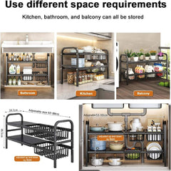 Extendable Under Sink Storage Rack with Baskets