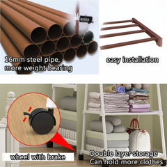 Metal Clothes Rack with Shelves and Rolling Wheels
