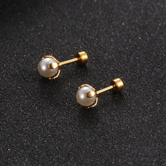 Stainless Steel Faux Pearl Decor Stud Earrings - Each Pair