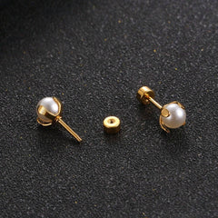 Stainless Steel Faux Pearl Decor Stud Earrings - Each Pair