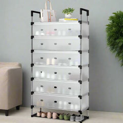 Layer Stackable Shoe Rack – Stainless Steel Shoe Organizer with Dustproof Cover