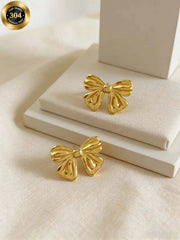 Stainless Steel Retro Texture Bow Earings - Each Pair