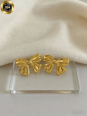 Stainless Steel Retro Texture Bow Earings - Each Pair