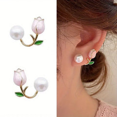 Korean Tulip Pearl Earrings