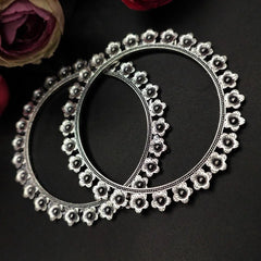 Flower Bangle Oxidised German Silver For Girls - Each Set