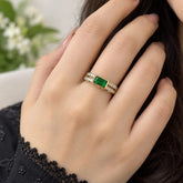 Gold Emerald Baguette Double Band Ring