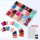 576 Pcs False Nails – Short Coffin & Almond French with Free Glue & Jelly Stickers