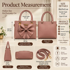 Ribbed Bow Handbag - 4 Piece Set