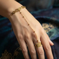 Gold Butterfly Chain Bracelet Ring