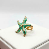 Gold Plated Enamel Starfish Adjustable Ring