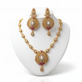 Gold Polish Polki Necklace & Earrings Set