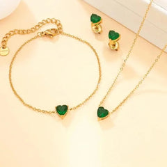 Gold Heart Crystal Jewelry Set
