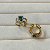 Gold Emerald Halo Double Band Adjustable Ring