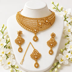 Artificial Gold-Plated Bridal Jewelry Set – Mesh Choker with Teardrop Pendant