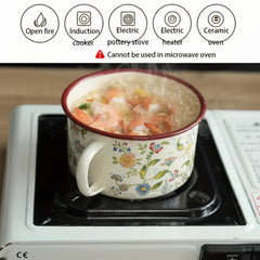 Thick Painted Porcelain Soup Bowls with Handles and Lids