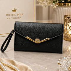 Womens Textured Leather Clutch Bag