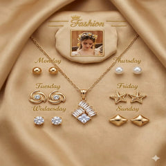 Seven Days of the Week jewelry gift set with necklace and matching stud earrings