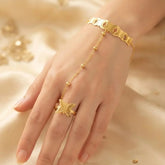 Gold Butterfly Chain Bracelet Ring