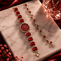 Octagon-Cut Bracelet Watch Plus Trending Tulip Hand Bracelets For Her - With Box