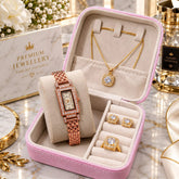 Luxury Crystal Rectangular Watch & Matching Jewelry Set