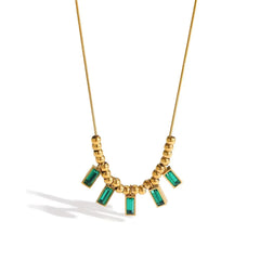 Gold Plated Green Rectangular Zircon Gemstone Charm Necklace