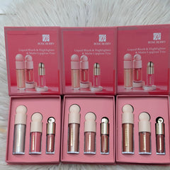 Rose Berry Liquid Blush, Highlighter & Matte Lipgloss Trio set