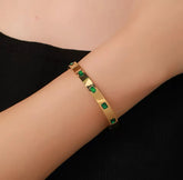Stainless steel Green stone handcuff