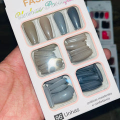 Color Sister Salon Look Artifical Nails With Free Stickers (96Pcs 4 Color in One Pack)