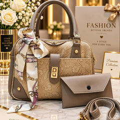 CHENAL Womens Embossed Floral Handbag - 3 Piece Set