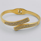 Gold Rhinestone DoubleRow Open Cuff Bangle