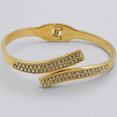 Gold Rhinestone DoubleRow Open Cuff Bangle