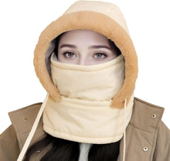 Women Balaclava Thick Plush Lined Warm Winter Fleece Hat with Neck Warmer
