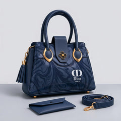 Dior Marble Print Top Handle Handbag with Wallet & Shoulder Strap