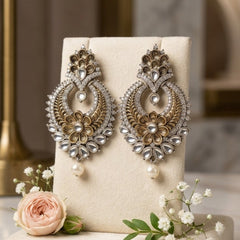 Heritage Floral Chandbali Earrings - Antique Gold