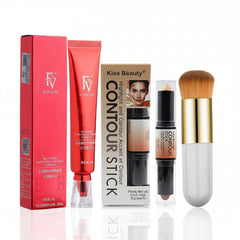 Flawless Base Makeup Combo – Foundation, Contour Stick & Blending Brush (3pcs Set)
