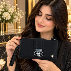 Womens Elegant Textured Faux Leather Wristlet Clutch