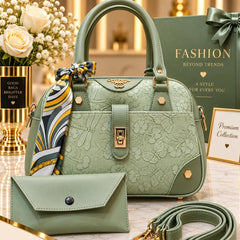 CHENAL Womens Embossed Floral Handbag - 3 Piece Set