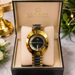 Curren Black Dial Gold Stainless Steel Watch
