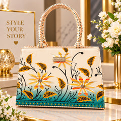 Zellbury Womens Floral Printed Off White Tote Bag