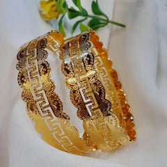 Gold Plated Broad Greek Key Pattern Bangles