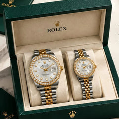 ROLEX Stone Bezel Couple Watch Set