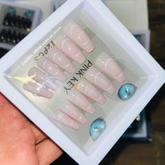 Pink key Stylish Salon Look Artifical Nails With Free Stickers (12 Pcs)