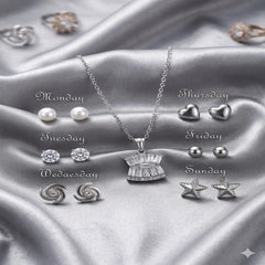 Seven Days of the Week jewelry gift set with necklace and matching stud earrings