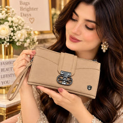 Womens Elegant Textured Faux Leather Wristlet Clutch