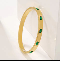Stainless steel Green stone handcuff